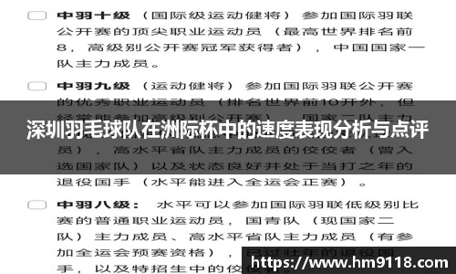 深圳羽毛球队在洲际杯中的速度表现分析与点评
